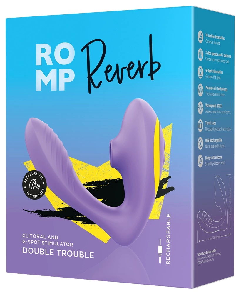 ROMP Reverb G taško vibratorius su oro bangų stimuliacija, violetinis