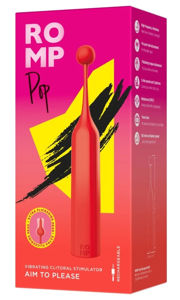 Romp Pop Mini vibratorius su 2 keičiamais silikoniniais antgaliais