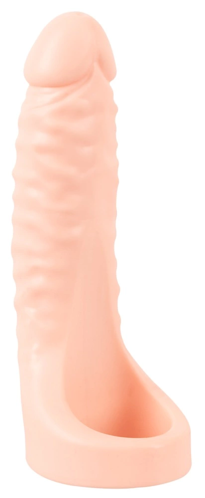 Realistixxx Double Fucker vibruojantis penio antgalis su žiedu, kūno spalvos, 18 cm