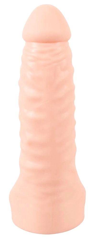 Realistixxx Double Fucker vibruojantis penio antgalis su žiedu, kūno spalvos, 18 cm