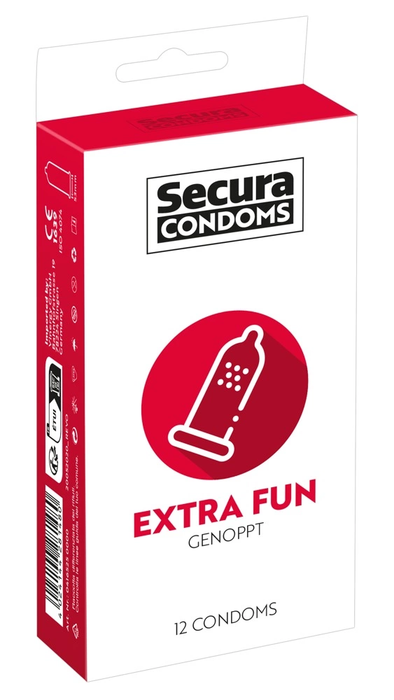 Secura Extra Fun tekstūruoti prezervatyvai, 52 mm, 12 vnt.