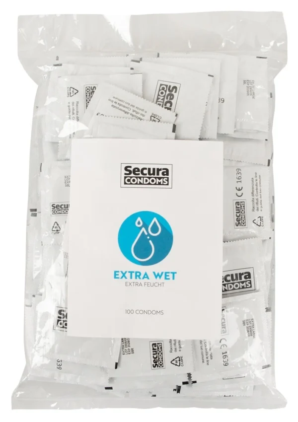 Secura Extra Wet prezervatyvai su silikonine danga, skaidrūs, 100 vnt.