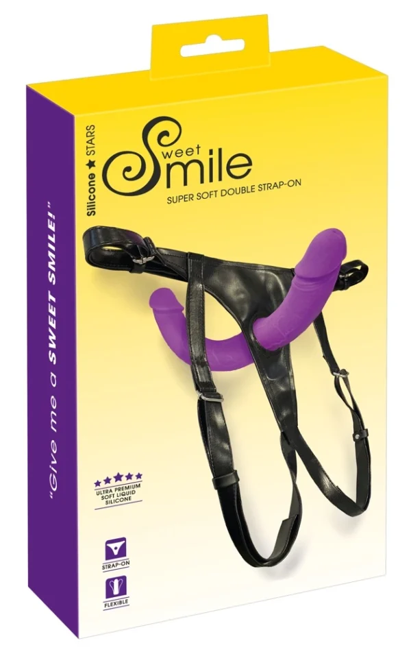 Sweet Smile dvipusis strap-on su reguliuojamais diržais, violetinis