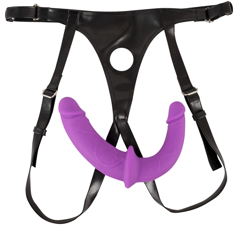 Sweet Smile dvipusis strap-on su reguliuojamais diržais, violetinis