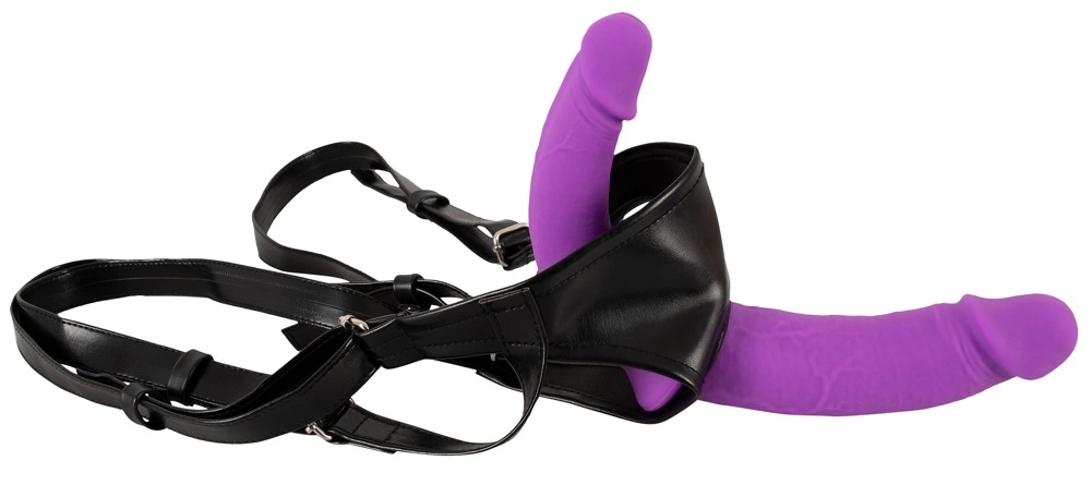 Sweet Smile dvipusis strap-on su reguliuojamais diržais, violetinis