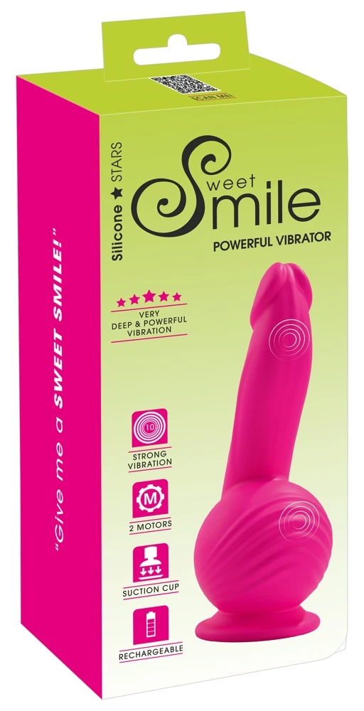 Sweet Smile vibratorius iš silikono su siurbtuku ir dviem varikliais, 19 cm