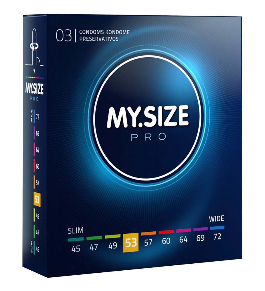 My Size PRO itin ploni prezervatyvai iš Vytex latekso, 53 mm, 3 vnt.