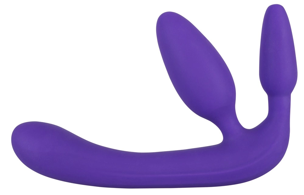 Strapless Strap-On silikoninis dvigubas dildo su analiniu kaiščiu, violetinis