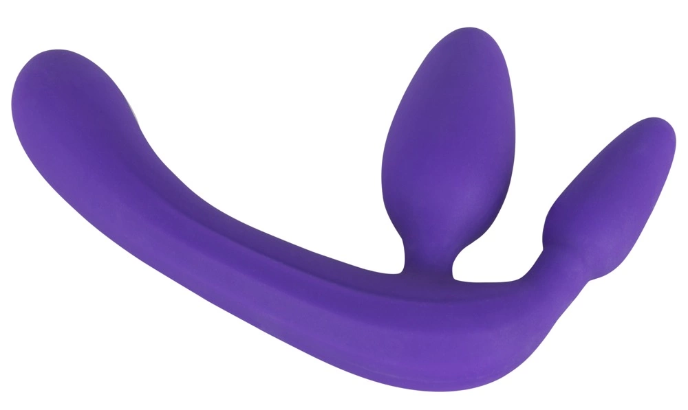 Strapless Strap-On silikoninis dvigubas dildo su analiniu kaiščiu, violetinis