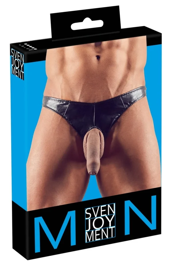 Svenjoyment blizgūs vyriški stringai su anga priekyje, juodi, S