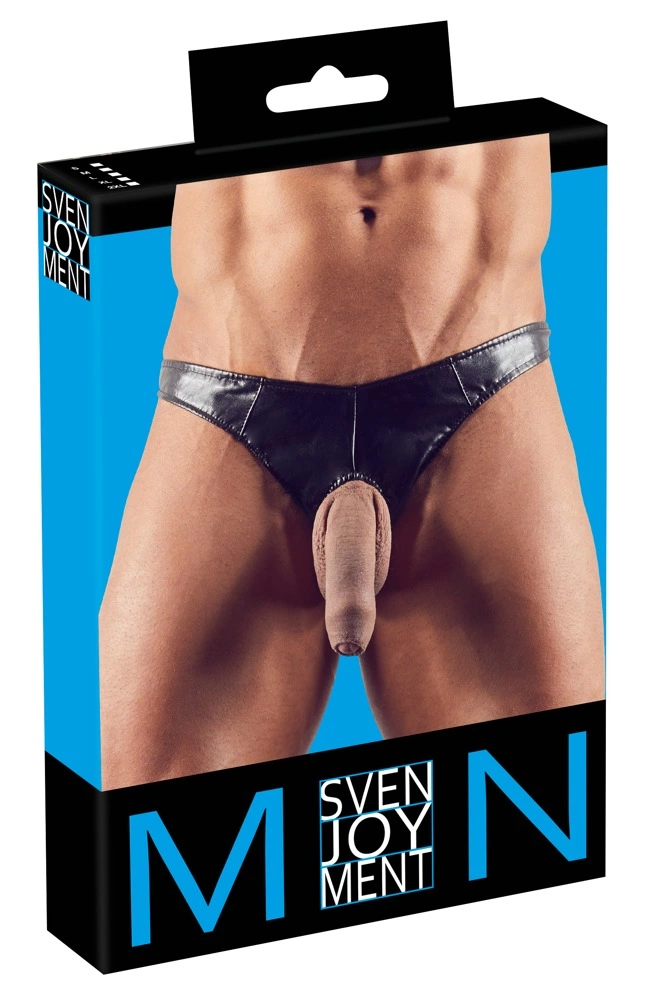 Svenjoyment blizgūs vyriški stringai su anga priekyje, juodi, 2XL