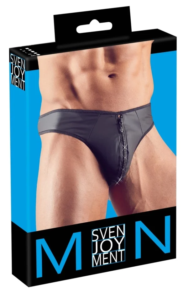 Svenjoyment vyriški stringai su blizgiu užtrauktuku, neopreno išvaizdos, juodi, XL