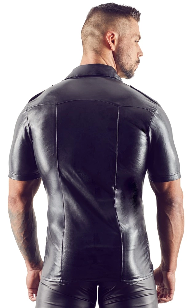 Svenjoyment vyriški dirbtinės odos marškiniai su antpečiais, juodi, 2XL