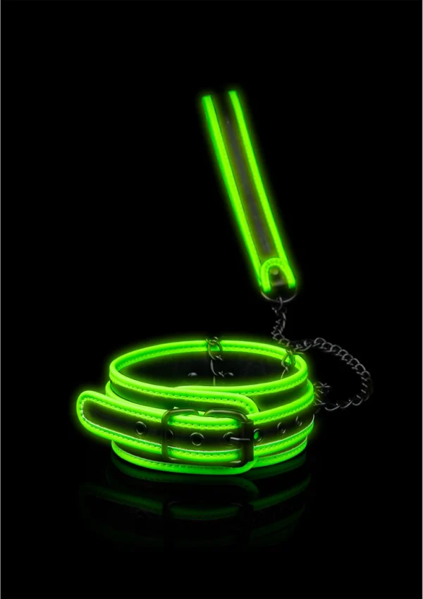Ouch! by Shots Glow in the Dark antkaklis su pavadėliu, neoninės žalios spalvos