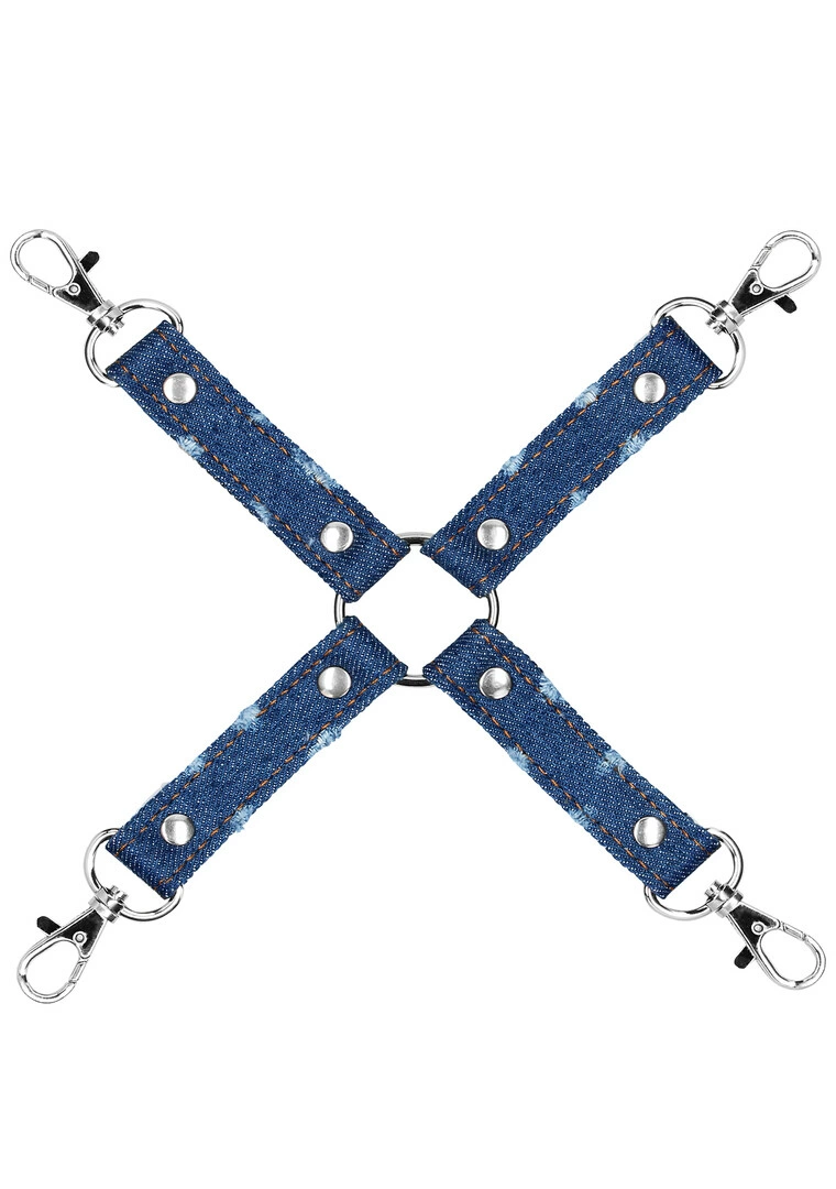 Ouch! by Shots Denim Hogtie 4-Way surišimo jungtis, 25 cm, mėlyna