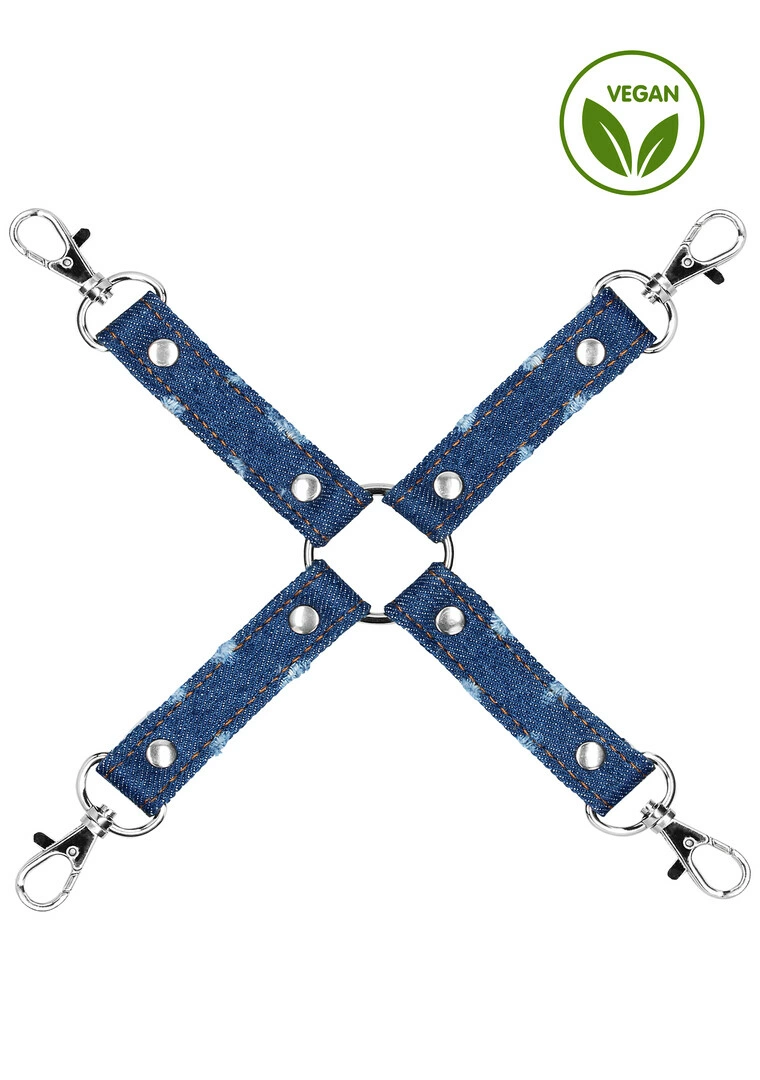 Ouch! by Shots Denim Hogtie 4-Way surišimo jungtis, 25 cm, mėlyna