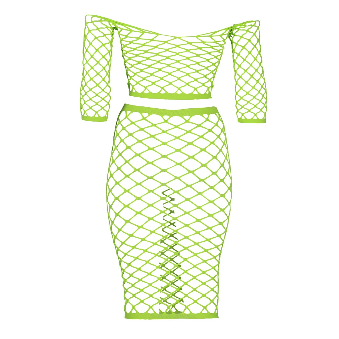 Ouch! by Shots neoninis topo ir ilgo sijono komplektas, švyti UV šviesoje, XL/XXXXL