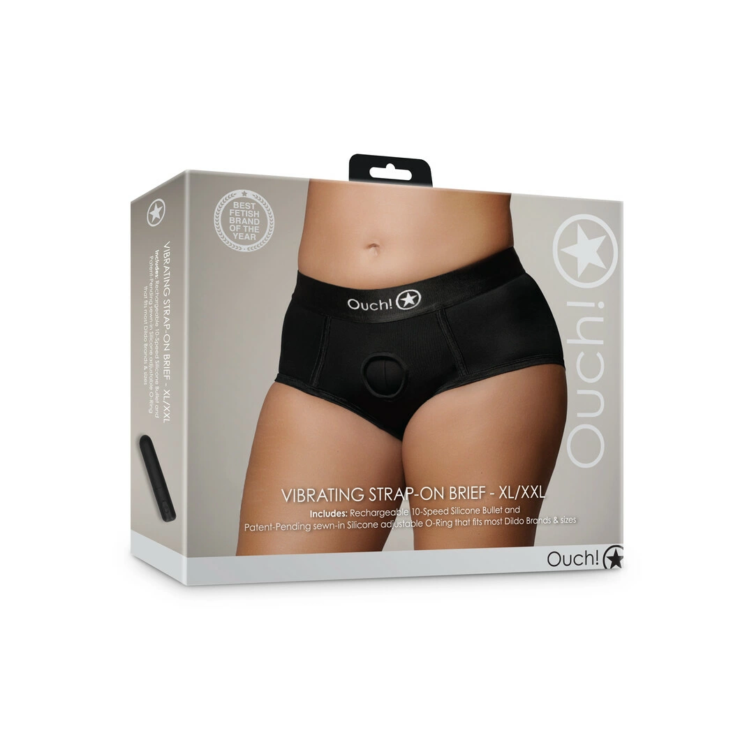 Ouch! by Shots vibruojančios strap-on kelnaitės su O-ring, vidutinio juosmens, XL/XXL