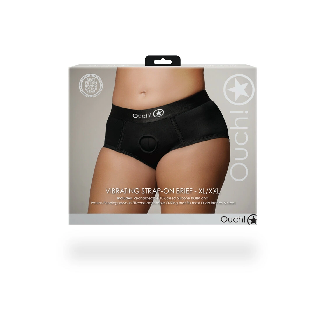 Ouch! by Shots vibruojančios strap-on kelnaitės su O-ring, vidutinio juosmens, XL/XXL