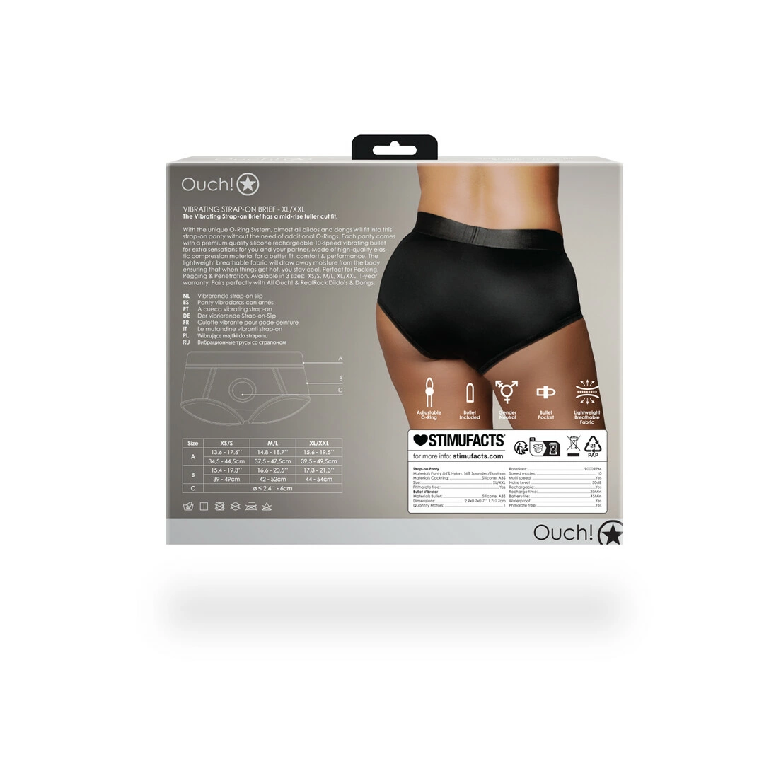 Ouch! by Shots vibruojančios strap-on kelnaitės su O-ring, vidutinio juosmens, XL/XXL