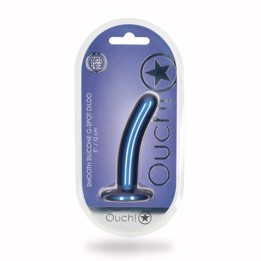 Ouch! by Shots Smooth Silicone dildo su siurbtuku, 12 cm, metalinės spalvos