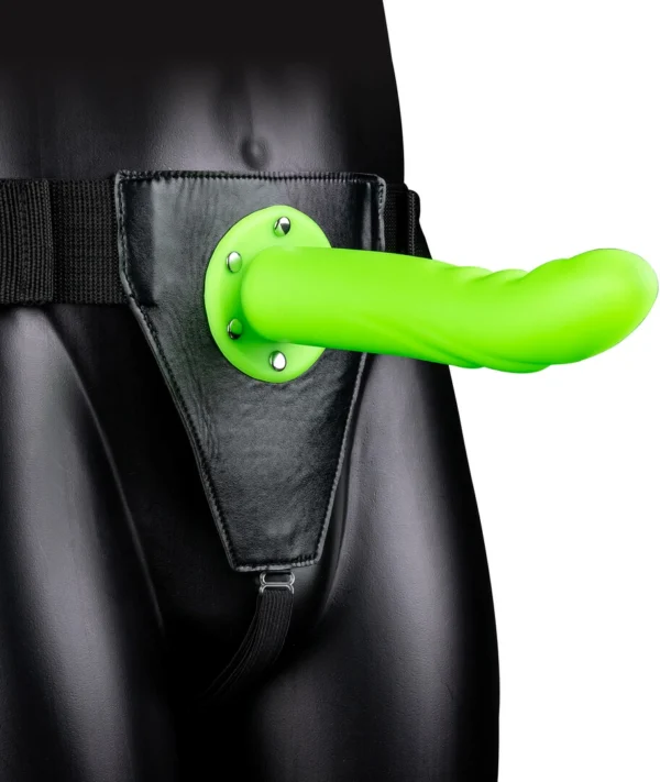 Ouch! by Shots tuščiaviduris strap-on, švytintis tamsoje, 20 cm