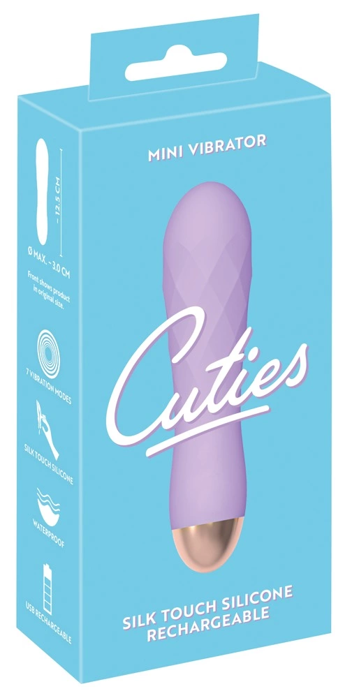 Cuties Mini vibratorius, 7 režimai, įkraunamas per USB, atsparus vandeniui, violetinis