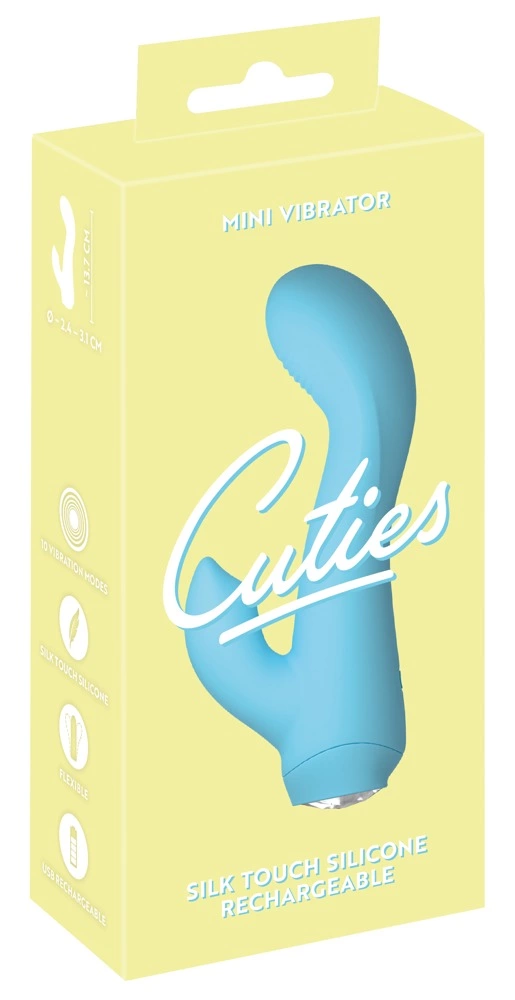 Cuties Mini 4 kartos vibratorius su išoriniu stimuliatoriumi, mėlynas