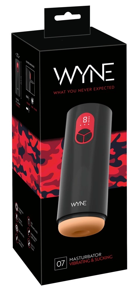 Wyne Model 07 automatinis masturbatorius su siurbimu ir vibracija, juodas