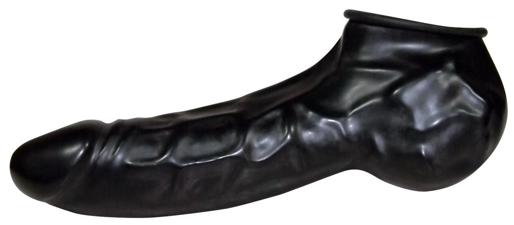 You2Toys latekso penio antgalis su dalimi sėklidėms, juodas, 22 cm