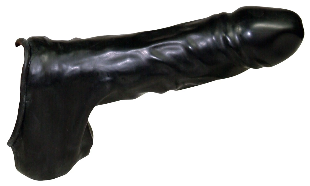 You2Toys latekso penio antgalis su dalimi sėklidėms, juodas, 22 cm