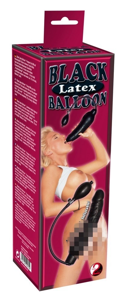 You2Toys pripučiamas latekso dildo su pompa, juodas, 23 cm