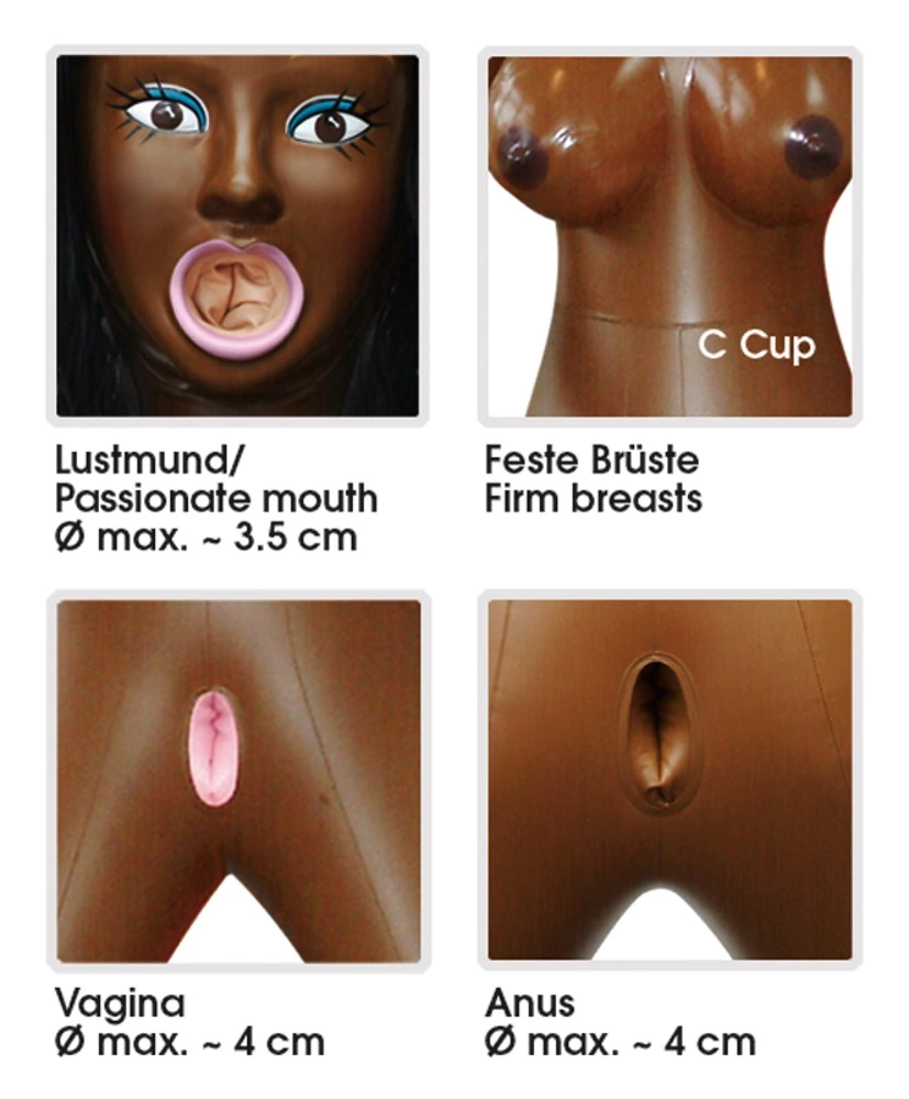 You2Toys Tyra pripučiama sekso lėlė su 3D veidu, tamsios odos, 152 cm