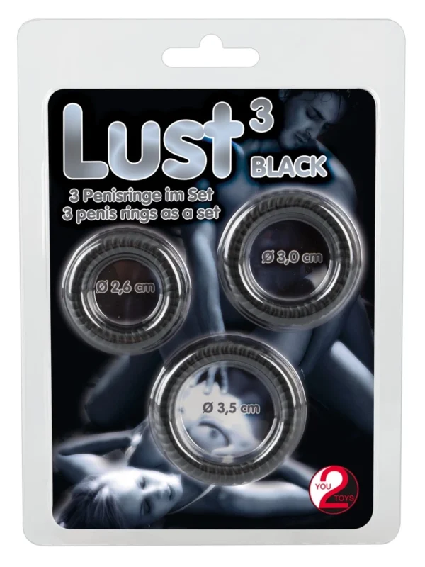 You2Toys silikoninių varpos žiedų rinkinys, 3 dydžiai, juodas