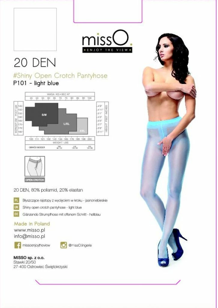 MissO P101 blizgios pėdkelnės su atviru tarpkojiu, šviesiai mėlynos, L/XL