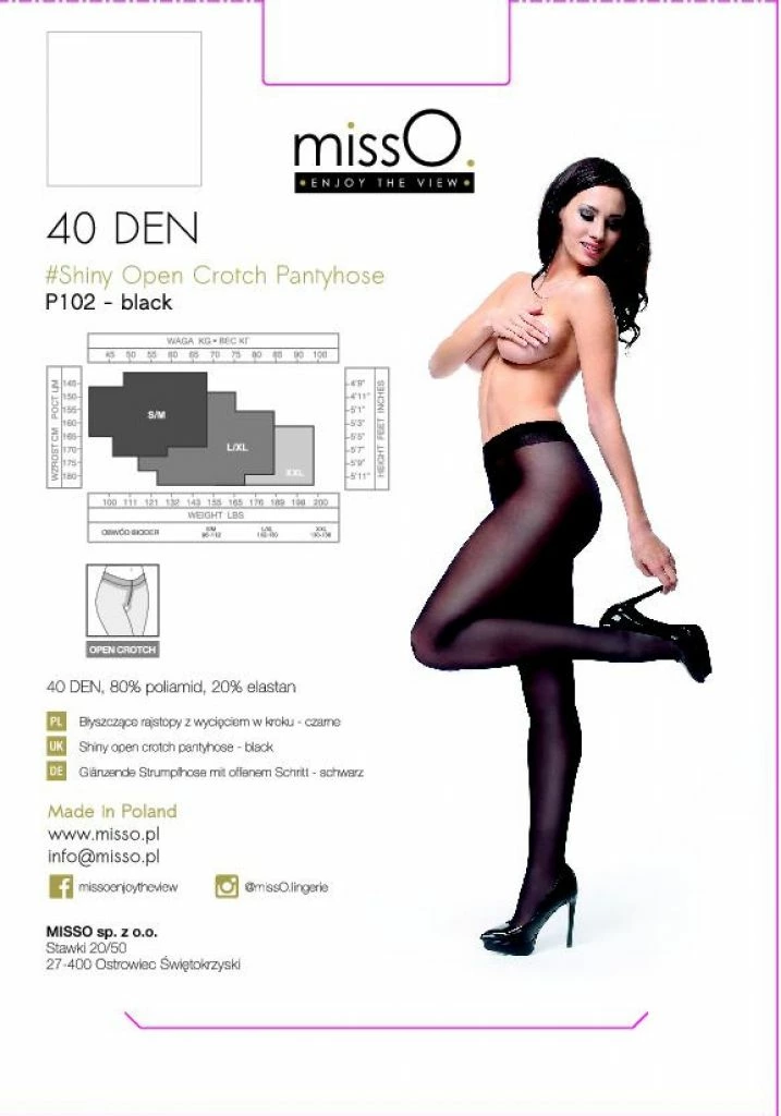 MissO P102 pėdkelnės su atviru tarpkojiu, 40 DEN, juodos, L/XL