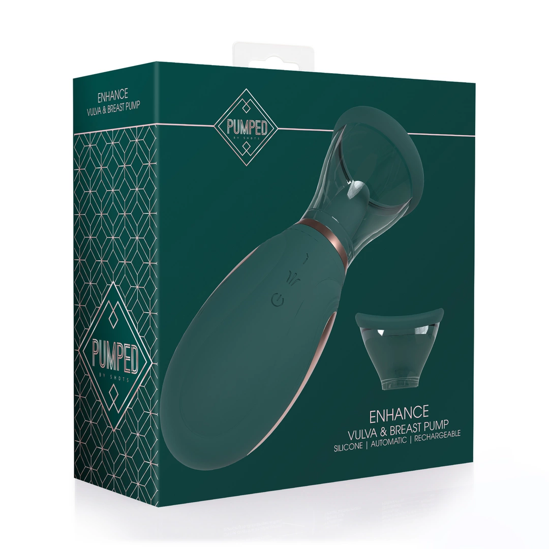 Pumped by Shots įkraunama vakuuminė penio pompa su galios reguliavimu, žalia