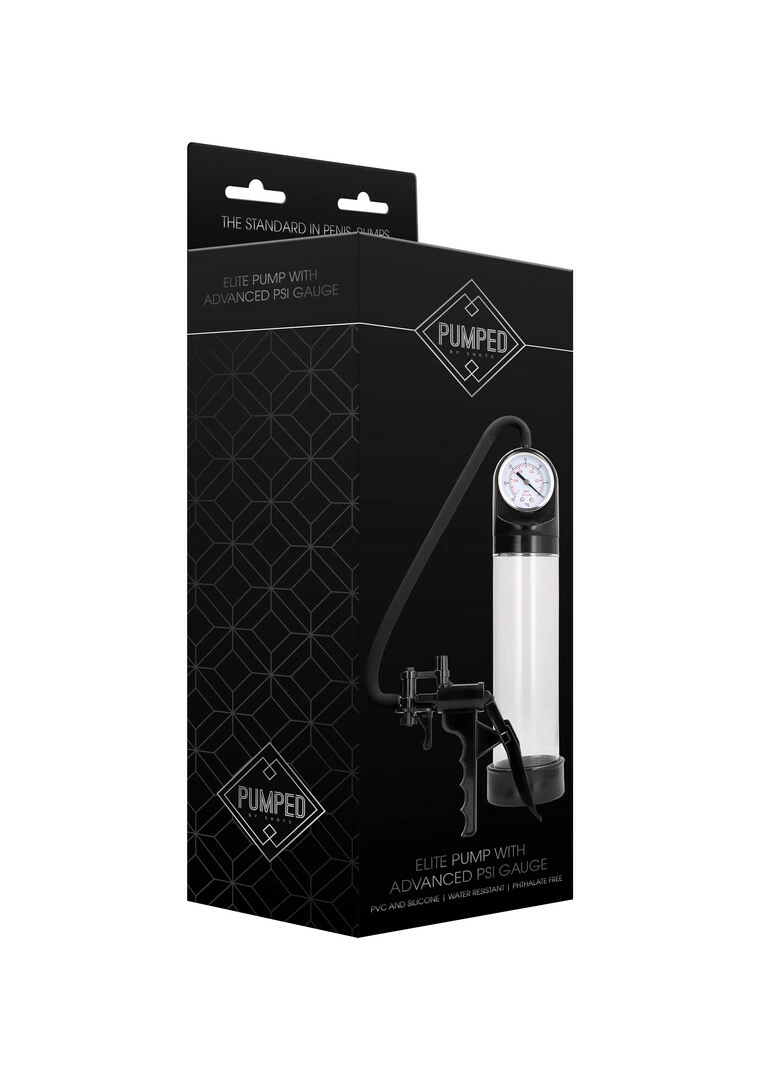 Pumped by Shots Elite penio pompa su PSI manometru, 20 cm, juoda
