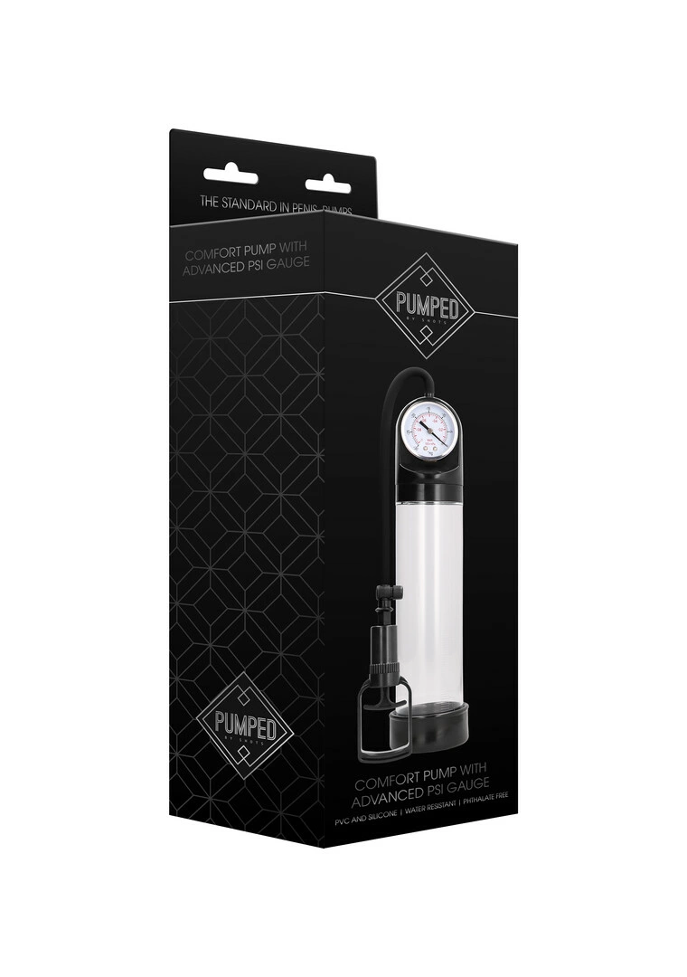 Pumped by Shots Comfort penio pompa su slėgio matuokliu, 20 cm, juoda
