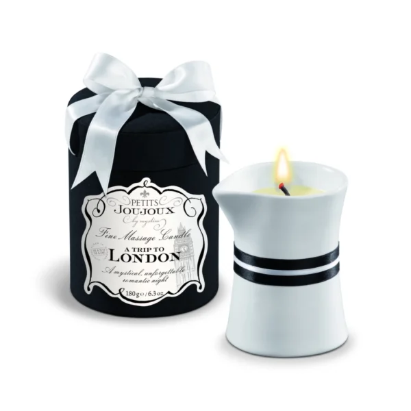 Petits Joujoux London masažo žvakė, rabarbarų ir ambros kvapo, 180 g