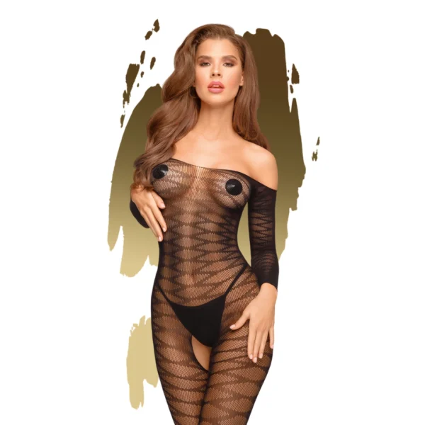 Penthouse Dreamy Diva permatomas viso kūno bodis su atviru tarpkojiu, juodas, S/L
