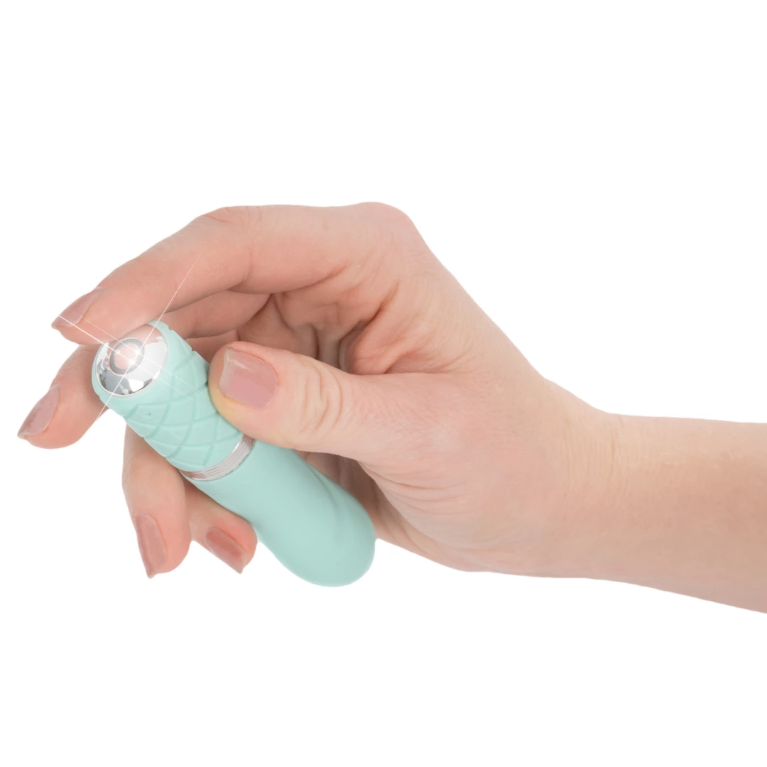 Pillow Talk Flirty mini masažuoklis su Swarovski kristalu, žalsvai mėlynas