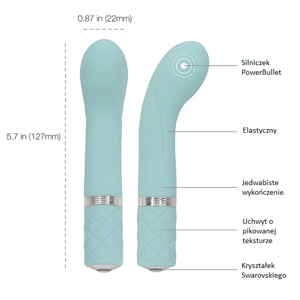 Pillow Talk Racy G taško vibratorius su Swarovski kristalu, žalsvai mėlynas