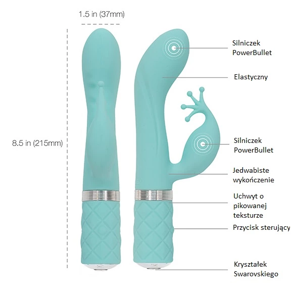 Pillow Talk Kinky G taško ir klitorio vibratorius su dviem varikliais, turkio spalvos