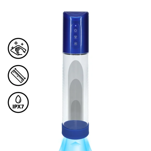 Pumped by Shots HyperPump automatinė penio pompa, įkraunama per USB, Metallic Blue