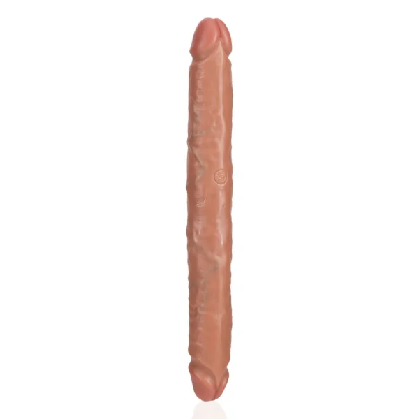 RealRock by Shots dvipusis anatominis dildo iš TPE, smėlio spalvos