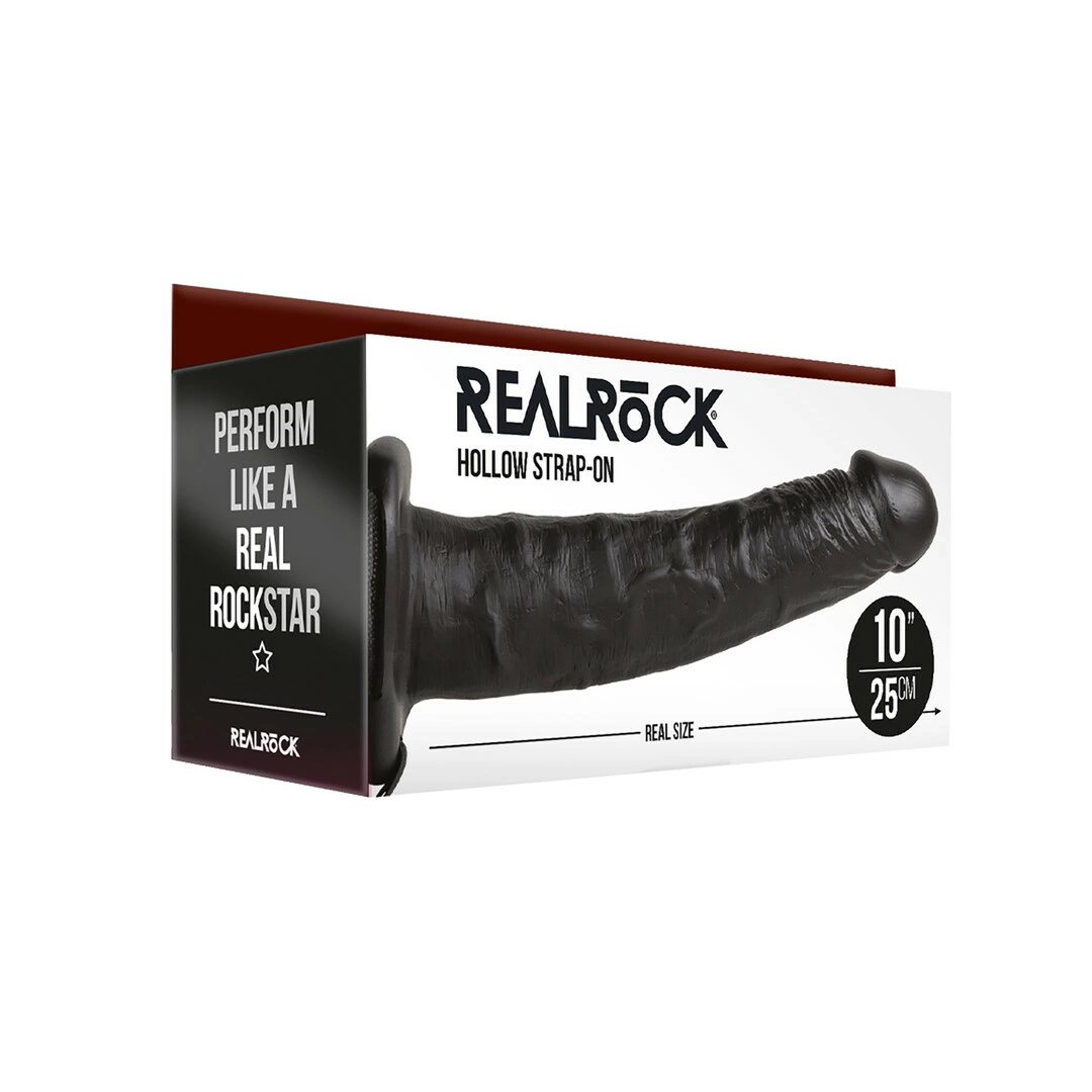 RealRock by Shots tuščiaviduris strap-on su reguliuojamu diržu, kūno spalvos, 24,5 cm