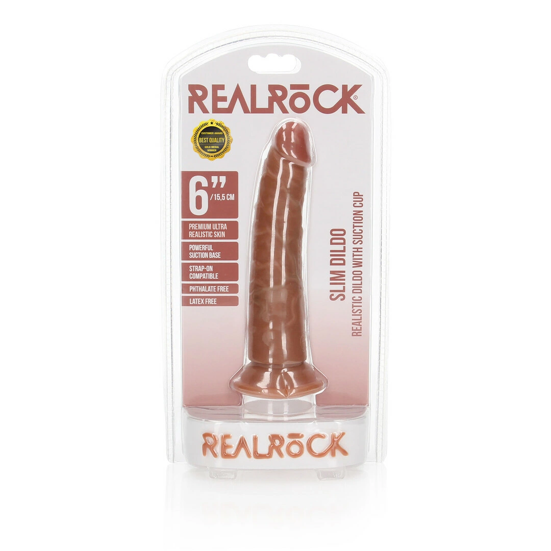 RealRock by Shots Slim dildo su siurbtuku iš TPE, 15,5 cm, kūno spalvos