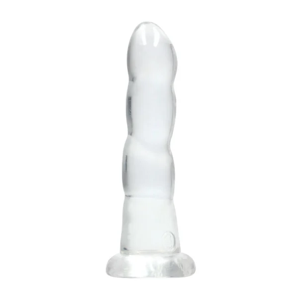 RealRock by Shots Crystal Clear dildo su rievelėmis ir siurbtuku, 17 cm, skaidrus