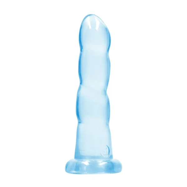 RealRock by Shots Crystal Clear anatominės formos dildo su rievelėmis ir siurbtuku, 17 cm